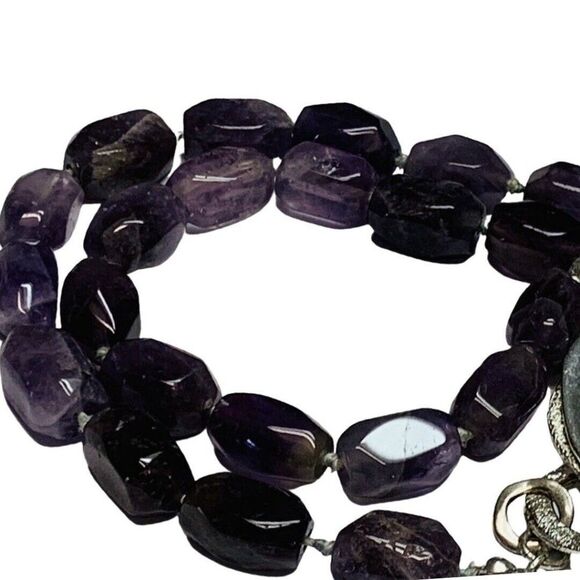 Vintage Etienne Aigner Genuine Purple Amethyst Silver Tone Chain Necklace 21in - Picture 7 of 9